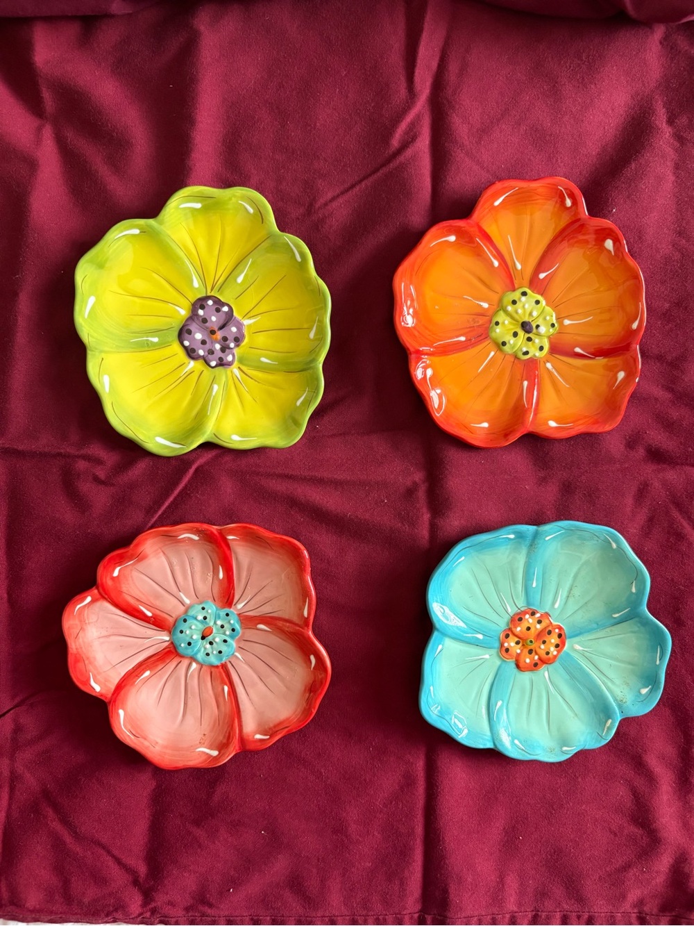 Laura Gates -Set of 4 Colorful Flower-Shaped Ceramic Dishes
